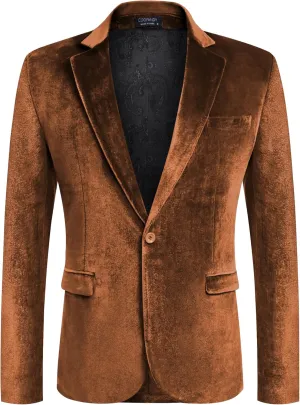 COOFANDY Men's Velvet Blazer Notched Lapel Velour Suit Jacket One Button Tuxedo Jackets for Wedding Prom Party Dinner