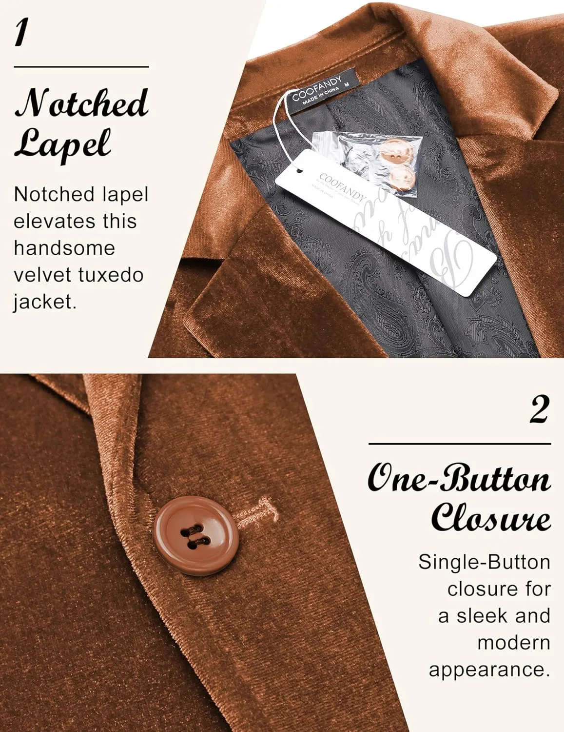 COOFANDY Men's Velvet Blazer Notched Lapel Velour Suit Jacket One Button Tuxedo Jackets for Wedding Prom Party Dinner