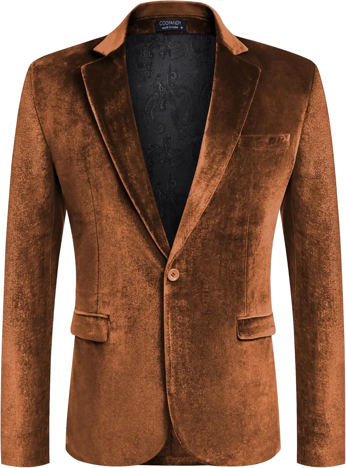 COOFANDY Men's Velvet Blazer Notched Lapel Velour Suit Jacket One Button Tuxedo Jackets for Wedding Prom Party Dinner