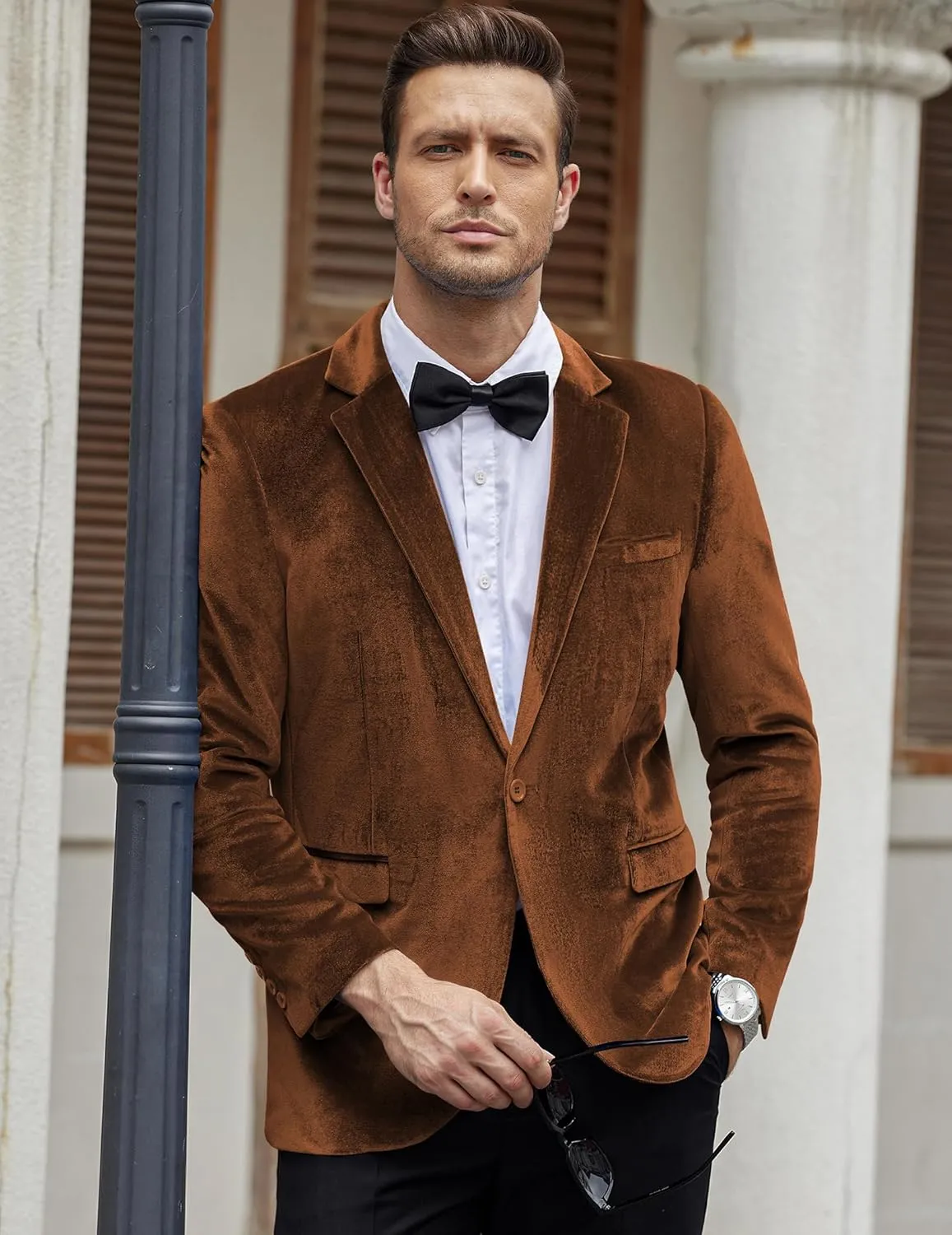 COOFANDY Men's Velvet Blazer Notched Lapel Velour Suit Jacket One Button Tuxedo Jackets for Wedding Prom Party Dinner