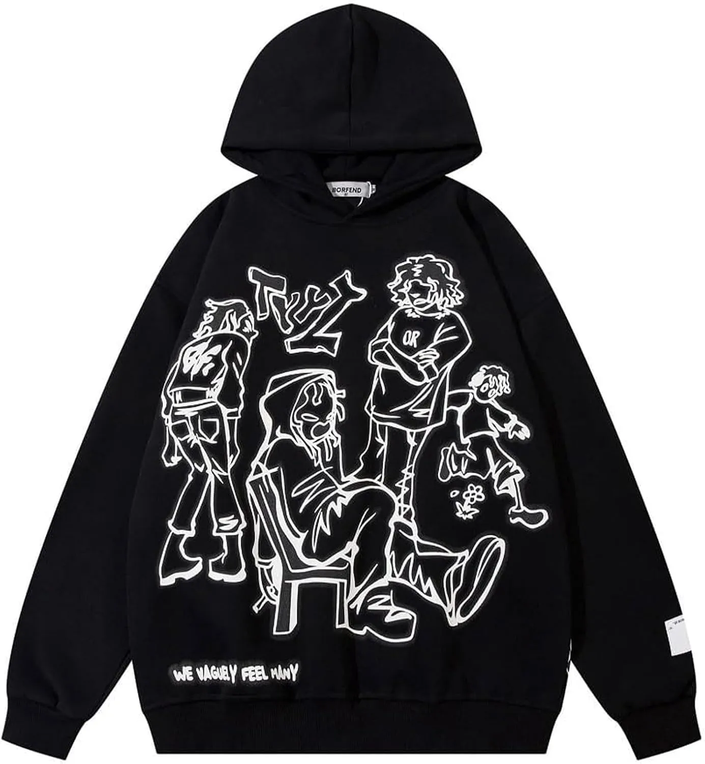 COOLMONAR Mens Cartoon Graphic Hoodies Streetwear Hooded Sweatshirt Pullover Hip Hop Fashion Y2K Hoodies Unisex