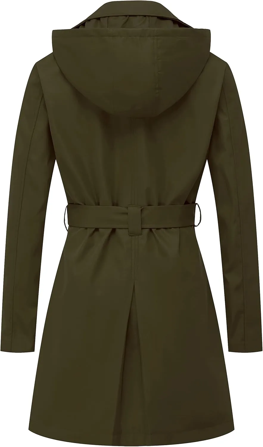 CREATMO US Women's Trench Coat Double-Breasted Classic Lapel Overcoat Belted Slim Outerwear Coat with Detachable Hood