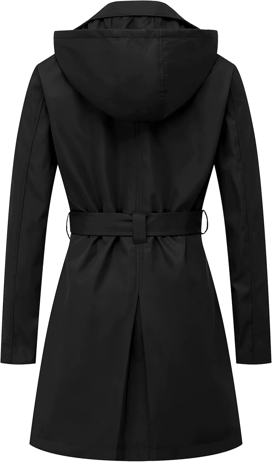 CREATMO US Women's Trench Coat Double-Breasted Classic Lapel Overcoat Belted Slim Outerwear Coat with Detachable Hood