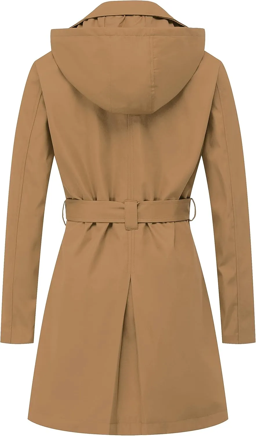 CREATMO US Women's Trench Coat Double-Breasted Classic Lapel Overcoat Belted Slim Outerwear Coat with Detachable Hood