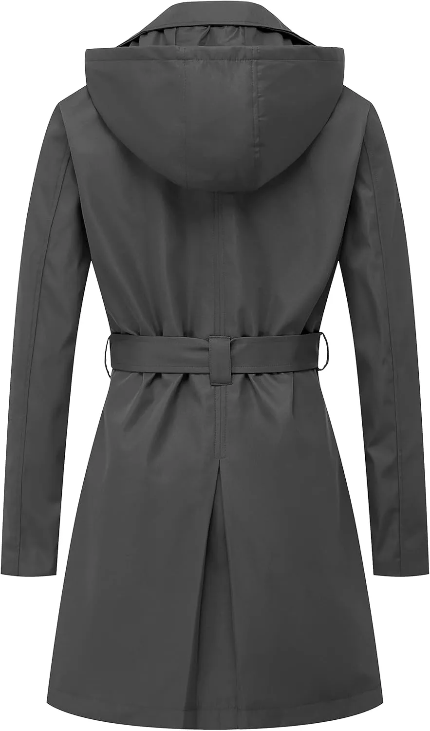 CREATMO US Women's Trench Coat Double-Breasted Classic Lapel Overcoat Belted Slim Outerwear Coat with Detachable Hood