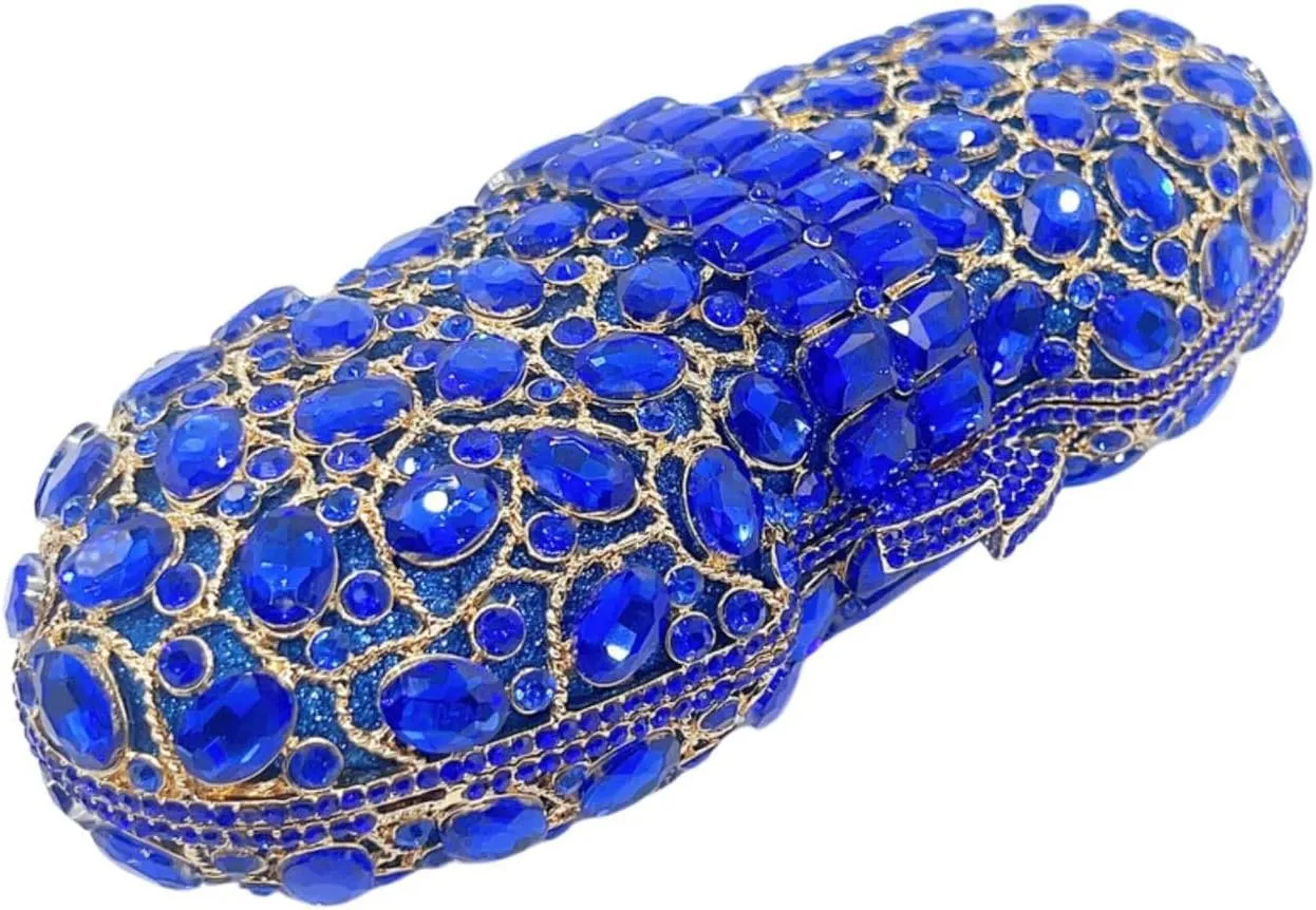 DJBM Womens Shiny Diamond Clutch Bag Sumptuous Oval Handheld Purse with Chain for Banquet Wedding Bridal