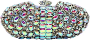 DJBM Womens Shiny Diamond Clutch Bag Sumptuous Oval Handheld Purse with Chain for Banquet Wedding Bridal