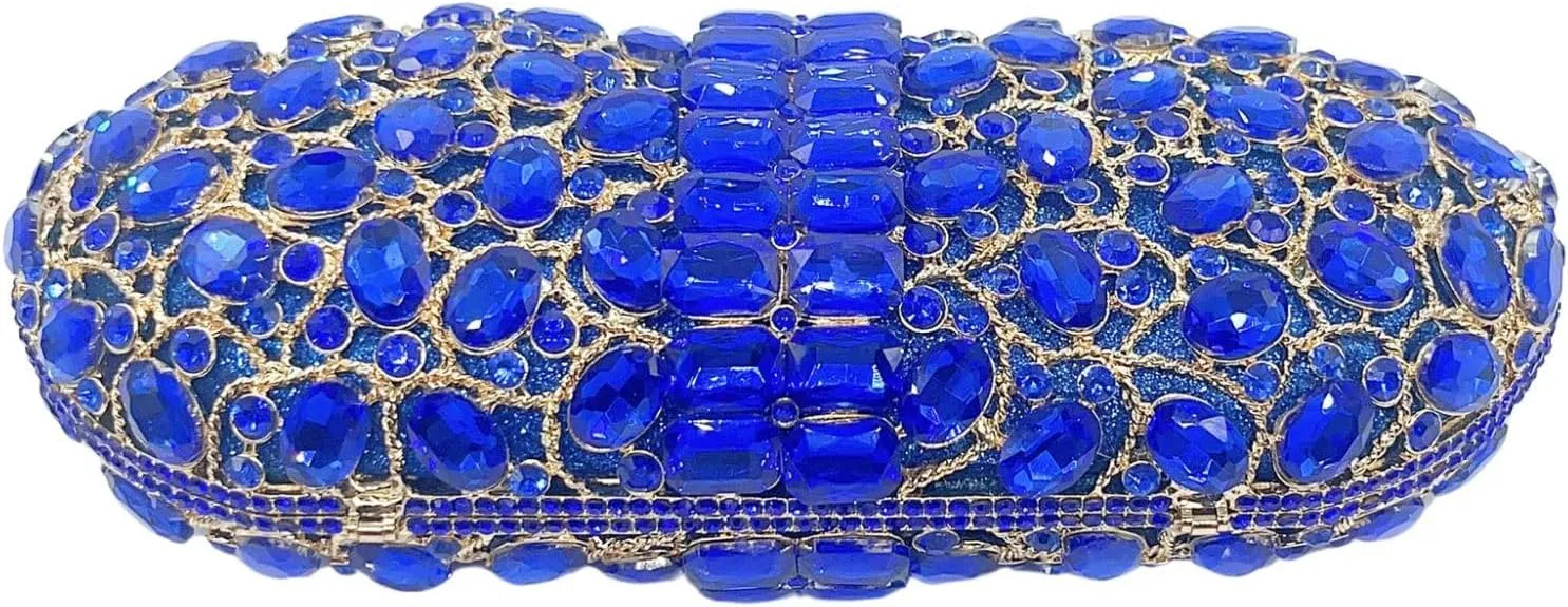 DJBM Womens Shiny Diamond Clutch Bag Sumptuous Oval Handheld Purse with Chain for Banquet Wedding Bridal