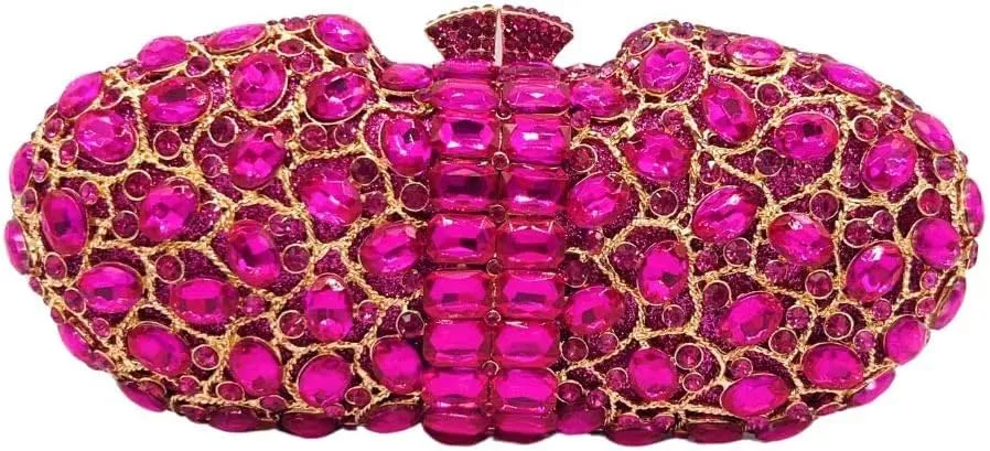 DJBM Womens Shiny Diamond Clutch Bag Sumptuous Oval Handheld Purse with Chain for Banquet Wedding Bridal