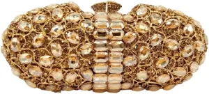DJBM Womens Shiny Diamond Clutch Bag Sumptuous Oval Handheld Purse with Chain for Banquet Wedding Bridal