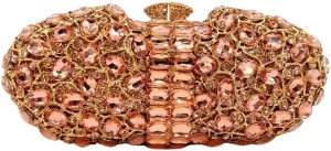 DJBM Womens Shiny Diamond Clutch Bag Sumptuous Oval Handheld Purse with Chain for Banquet Wedding Bridal