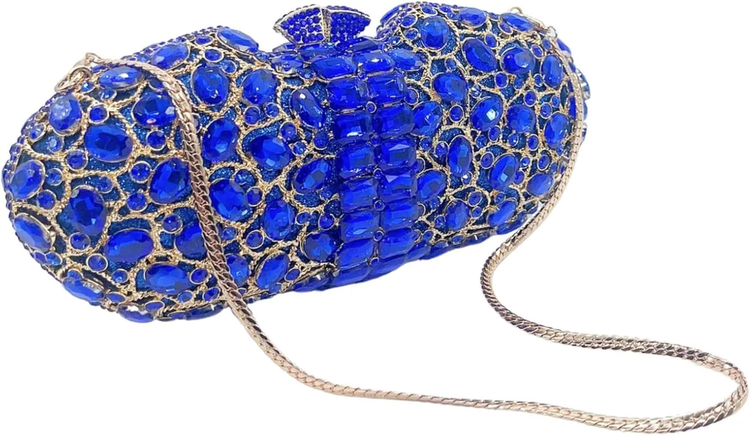 DJBM Womens Shiny Diamond Clutch Bag Sumptuous Oval Handheld Purse with Chain for Banquet Wedding Bridal