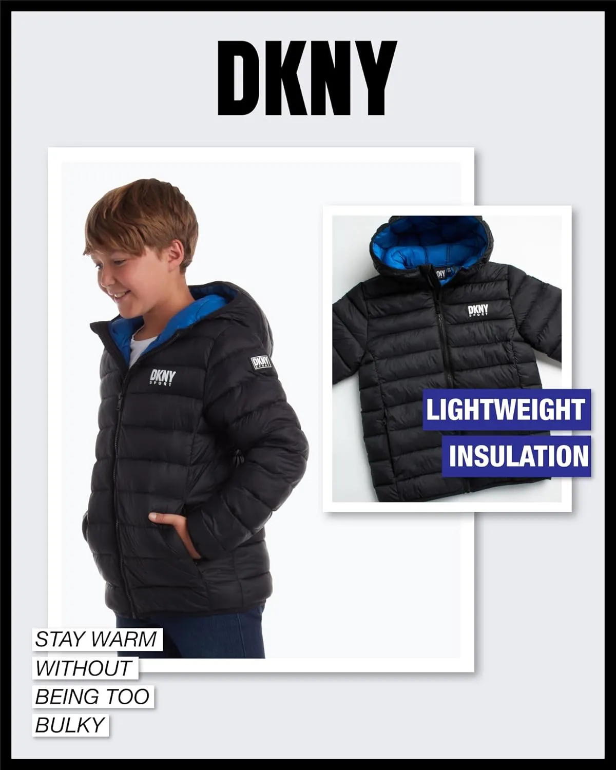 DKNY Boys Jacket  Midweight Insulated Quilted Outerwear Parka Puffer Coat  Water Resistant Boys Winter Hooded Jacket (8-20)