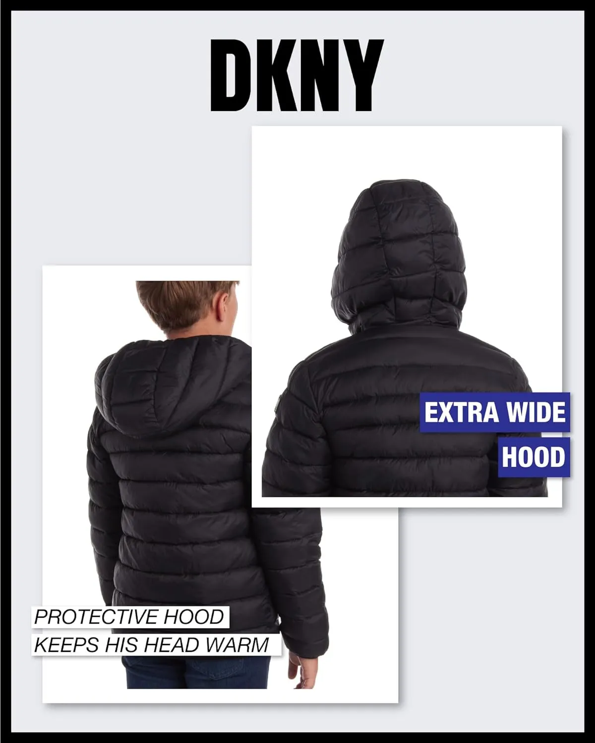 DKNY Boys Jacket  Midweight Insulated Quilted Outerwear Parka Puffer Coat  Water Resistant Boys Winter Hooded Jacket (8-20)