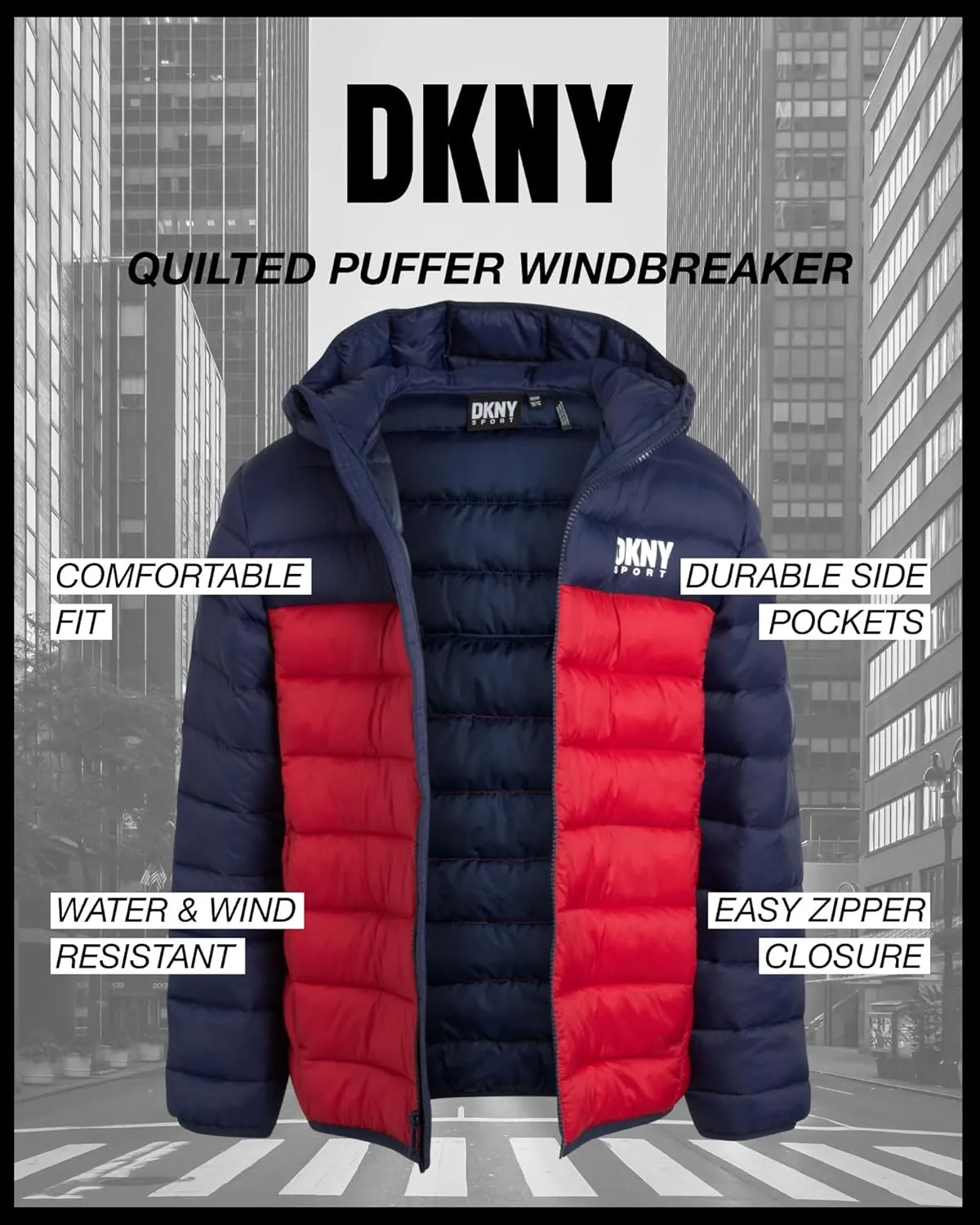 DKNY Boys Jacket  Midweight Insulated Quilted Outerwear Parka Puffer Coat  Water Resistant Boys Winter Hooded Jacket (8-20)