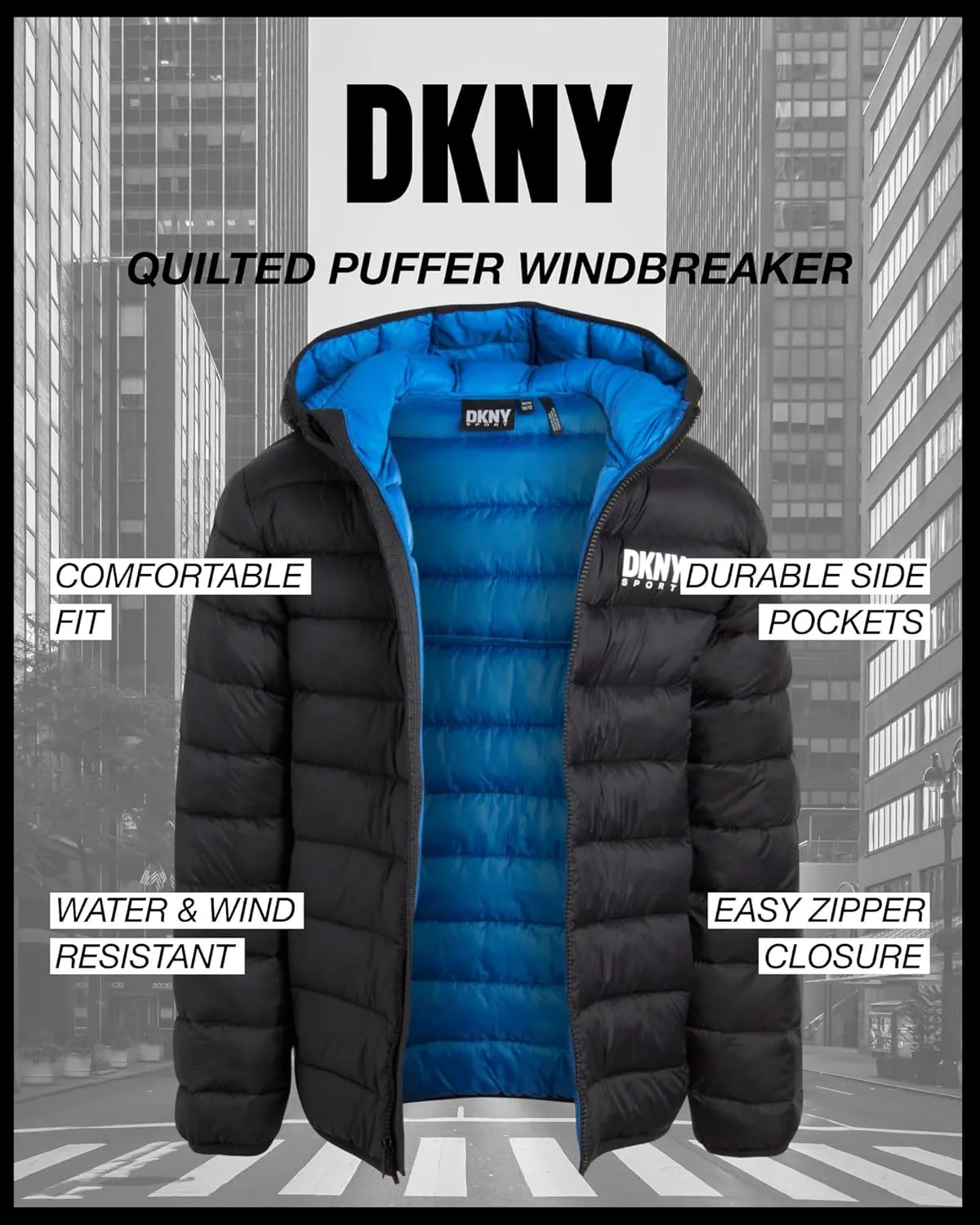 DKNY Boys Jacket  Midweight Insulated Quilted Outerwear Parka Puffer Coat  Water Resistant Boys Winter Hooded Jacket (8-20)