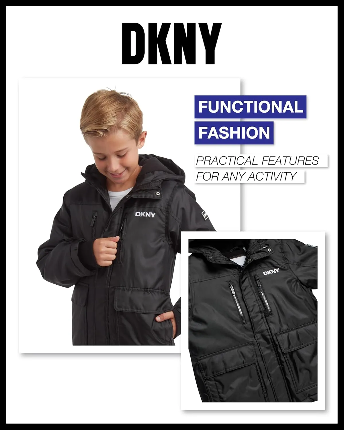 DKNY Boys' Winter Coat - Insulated Heavyweight Parka Weather Resistant Polar Fleece Lined Down Jackets for Boys (Sizes: 8-20)