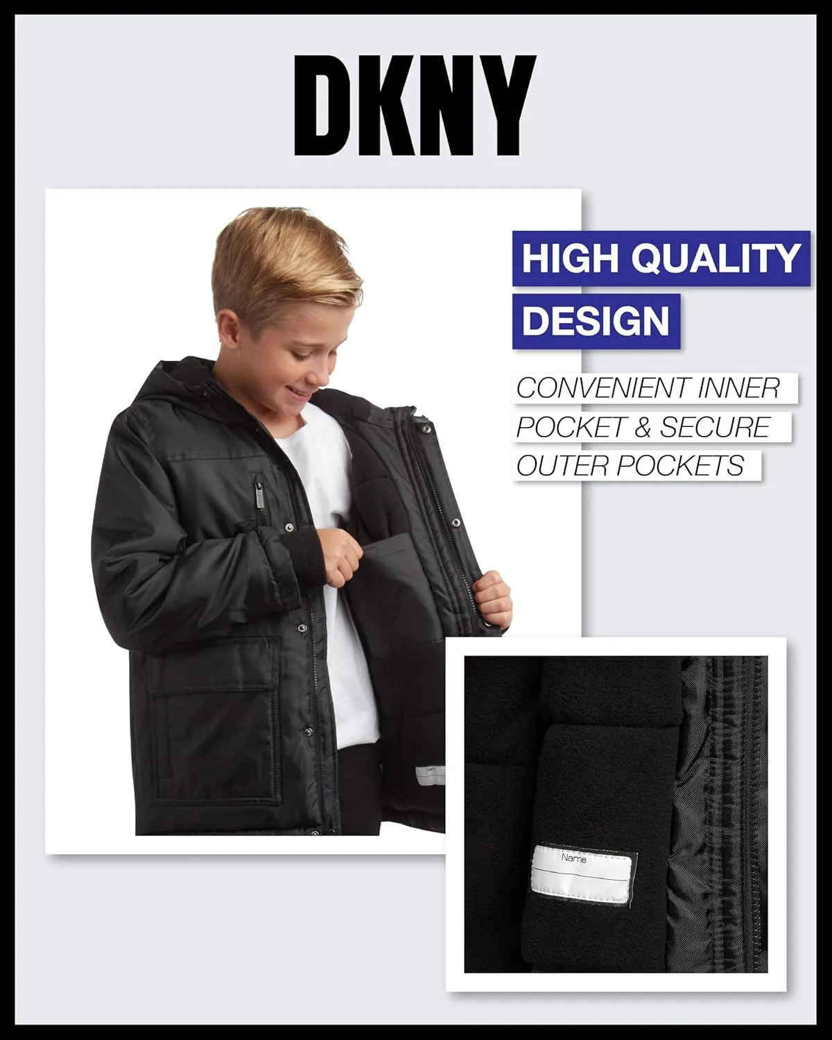 DKNY Boys' Winter Coat - Insulated Heavyweight Parka Weather Resistant Polar Fleece Lined Down Jackets for Boys (Sizes: 8-20)