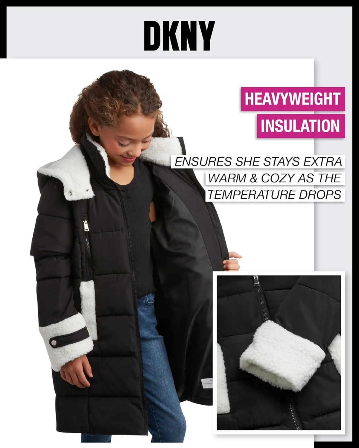DKNY Girls Winter Jacket  Full Length Heavyweight Quilted Puffer Parka  Insulated Water Resistant Coat for Girls (7-16)