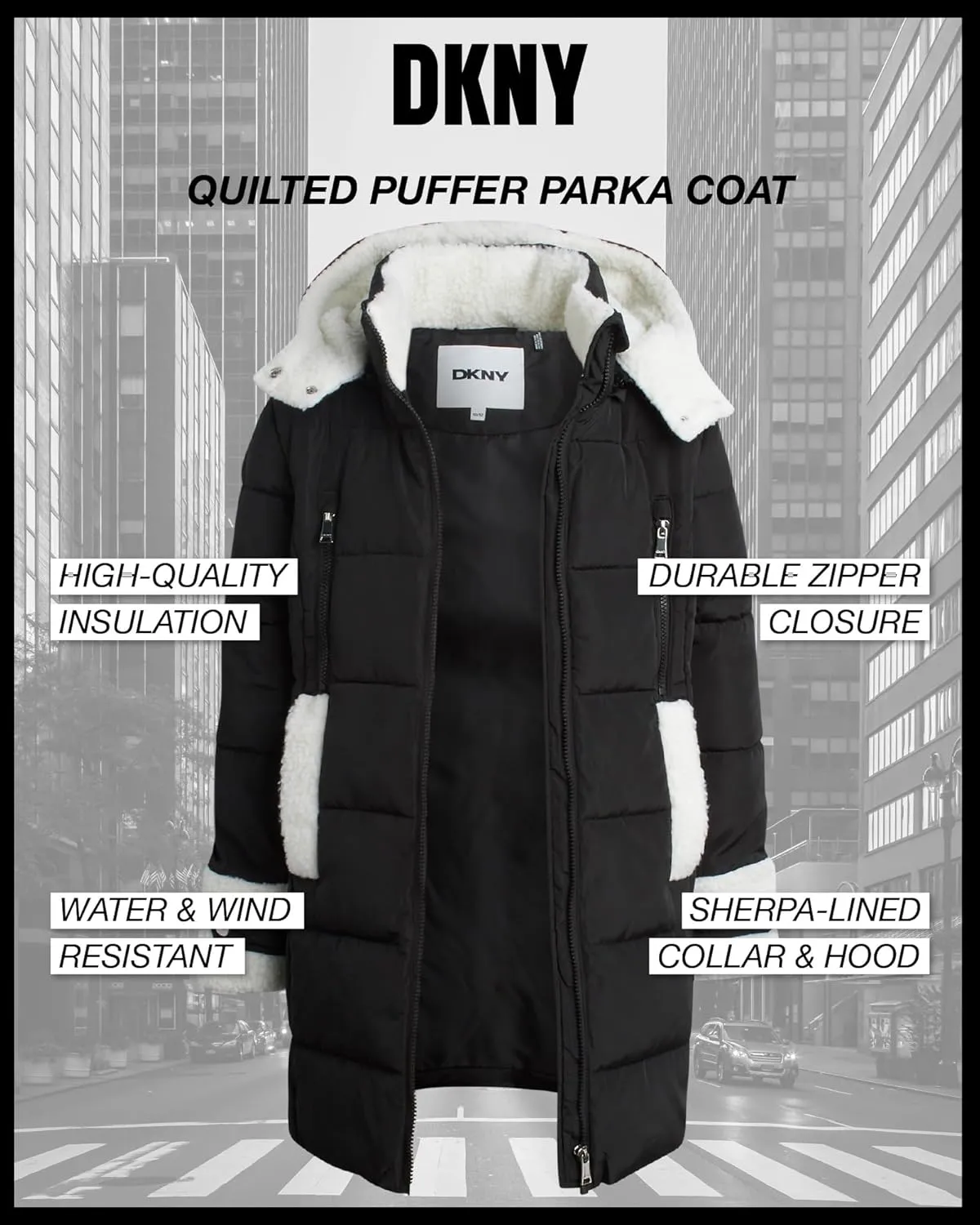 DKNY Girls Winter Jacket  Full Length Heavyweight Quilted Puffer Parka  Insulated Water Resistant Coat for Girls (7-16)