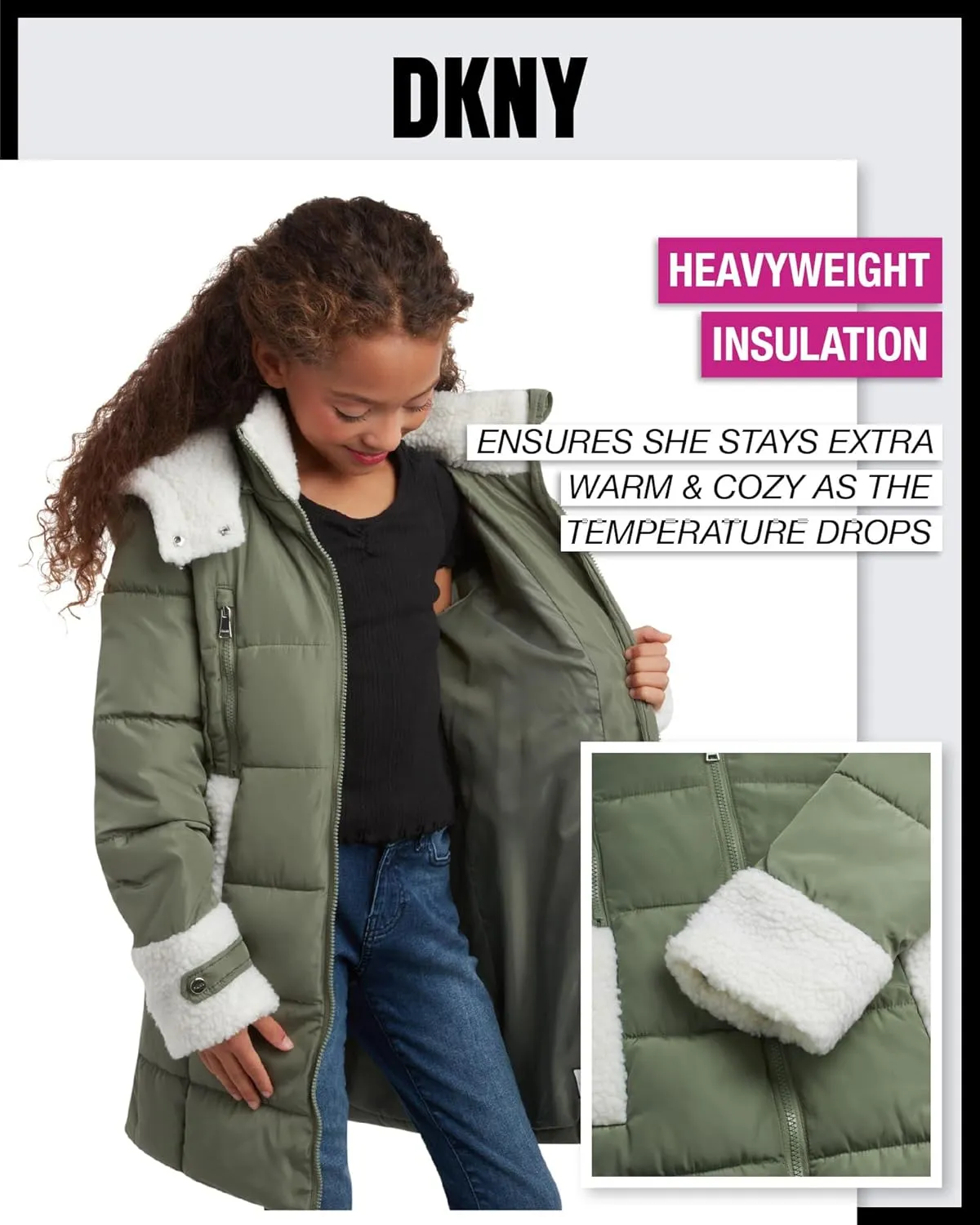 DKNY Girls Winter Jacket  Full Length Heavyweight Quilted Puffer Parka  Insulated Water Resistant Coat for Girls (7-16)