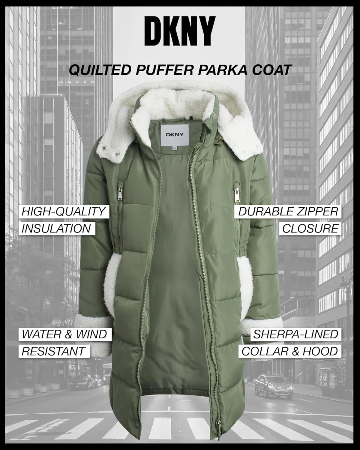 DKNY Girls Winter Jacket  Full Length Heavyweight Quilted Puffer Parka  Insulated Water Resistant Coat for Girls (7-16)