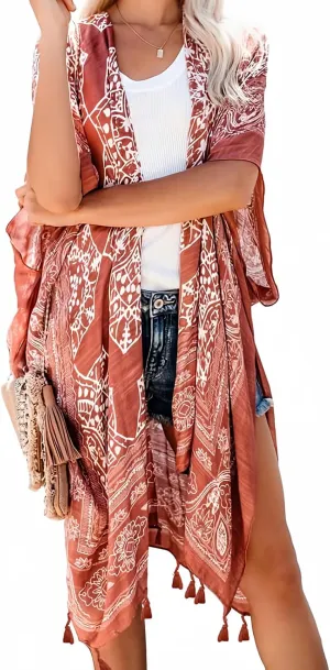Dokotoo Womens 2025 Summer Beach Hawaiian Vacation Long Kimono Cardigans Swimsuits Cover ups