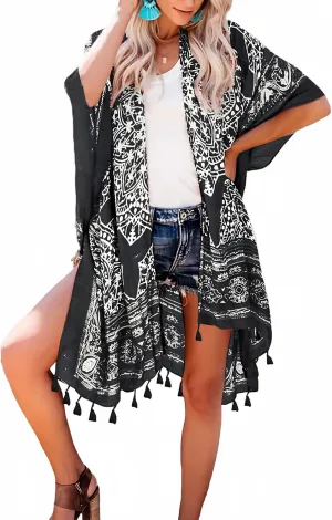 Dokotoo Womens 2025 Summer Beach Hawaiian Vacation Long Kimono Cardigans Swimsuits Cover ups