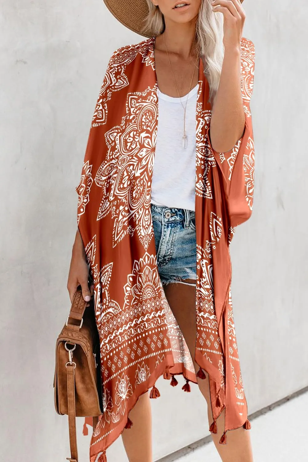 Dokotoo Womens 2025 Summer Beach Hawaiian Vacation Long Kimono Cardigans Swimsuits Cover ups