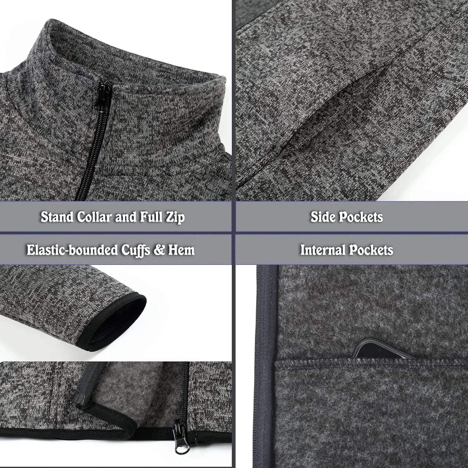 Dolcevida Women's Long Sleeve Sweater Fleece Zip Up Speckled Jacket with Pockets