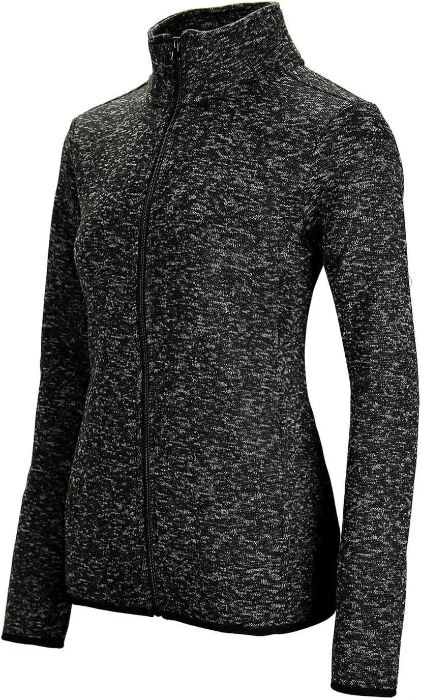 Dolcevida Women's Long Sleeve Sweater Fleece Zip Up Speckled Jacket with Pockets