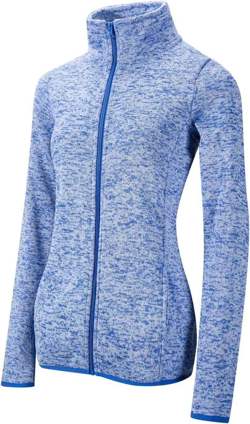 Dolcevida Women's Long Sleeve Sweater Fleece Zip Up Speckled Jacket with Pockets