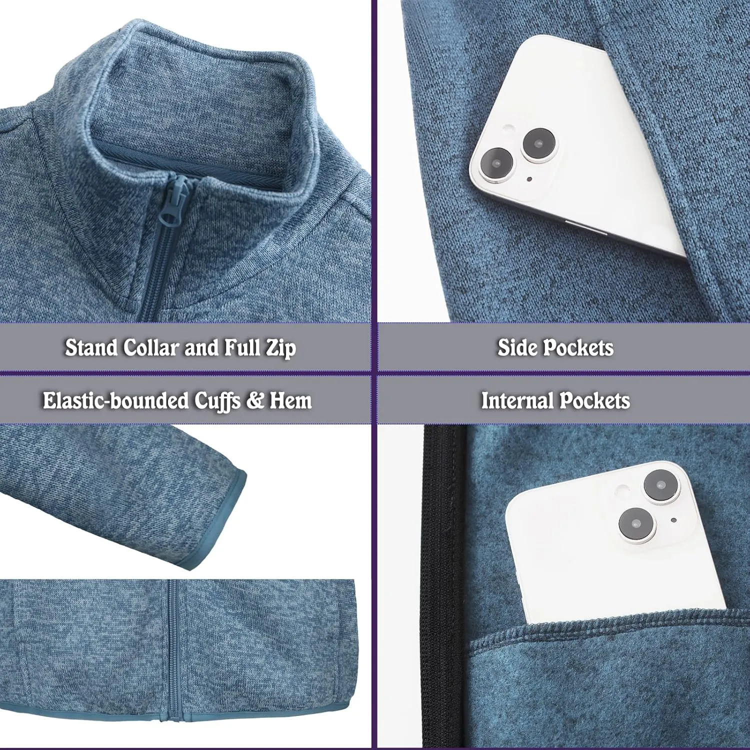 Dolcevida Women's Long Sleeve Sweater Fleece Zip Up Speckled Jacket with Pockets