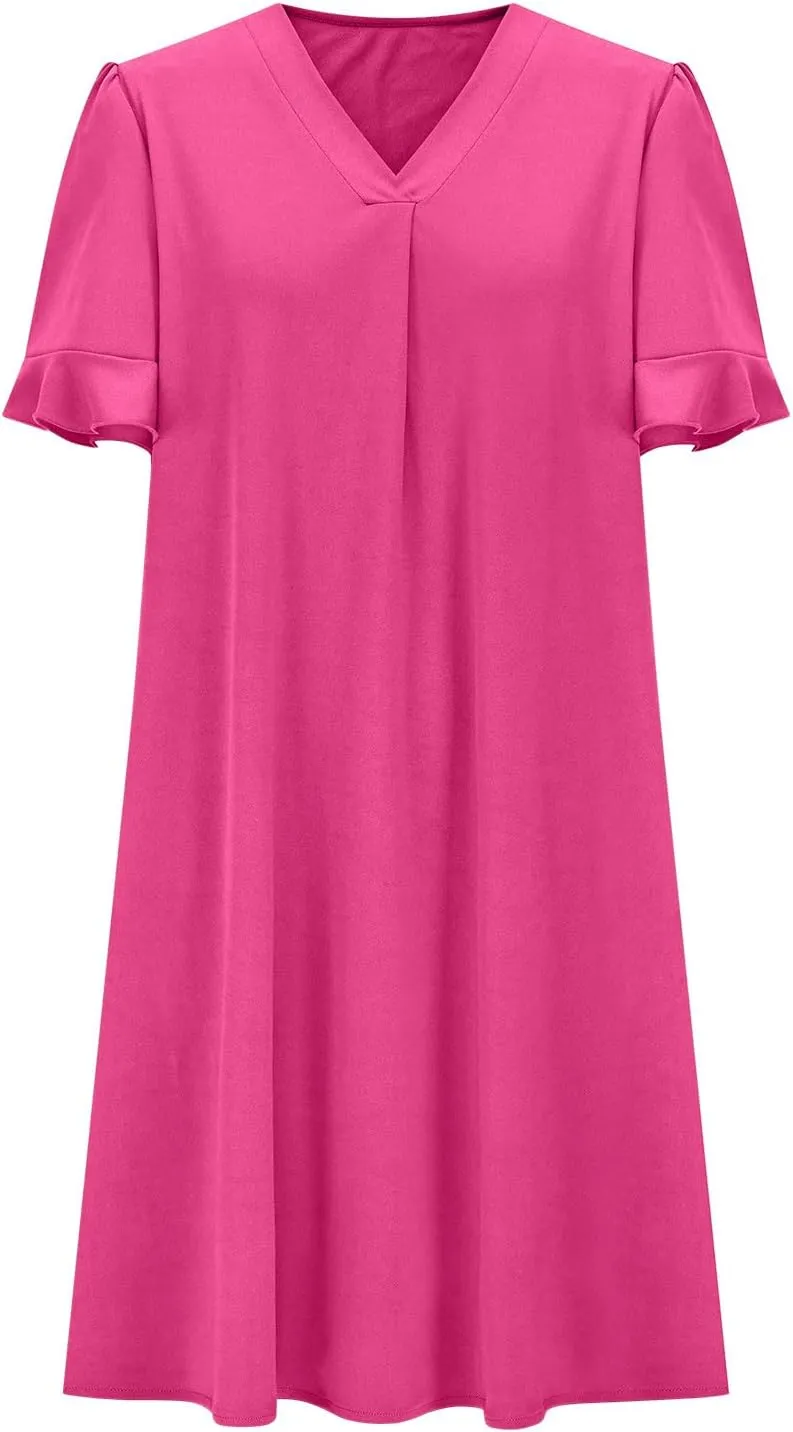 Dresses for Women Elegant Dressy Casual Summer Ruffle Short Sleeve Mini Dress V Neck Sexy A-Line Beach Travel Outfits