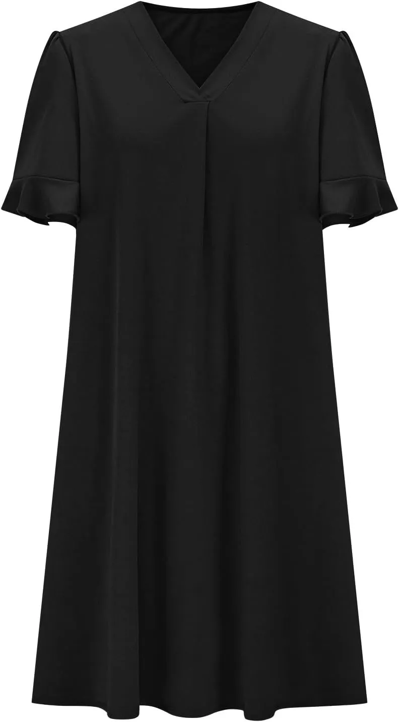 Dresses for Women Elegant Dressy Casual Summer Ruffle Short Sleeve Mini Dress V Neck Sexy A-Line Beach Travel Outfits
