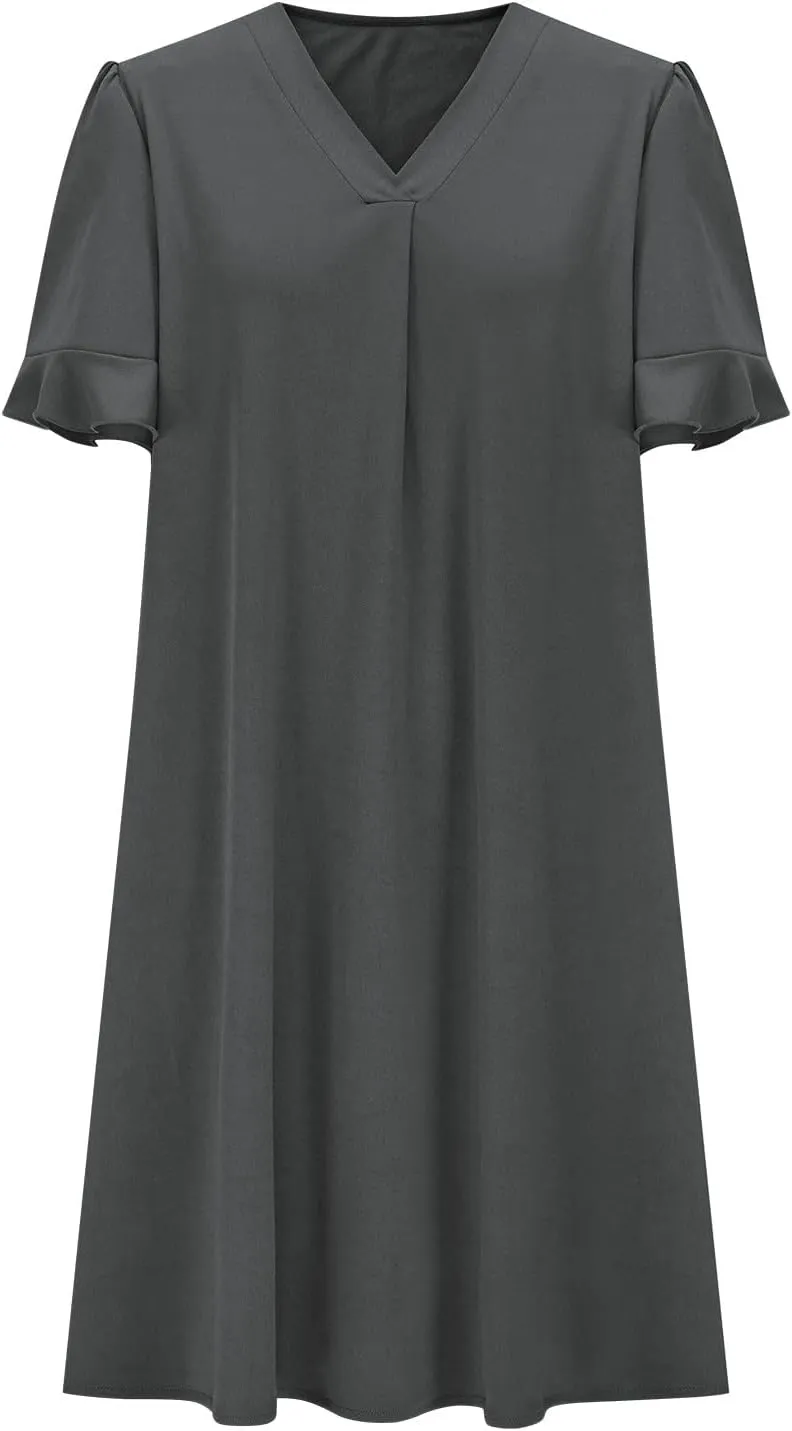 Dresses for Women Elegant Dressy Casual Summer Ruffle Short Sleeve Mini Dress V Neck Sexy A-Line Beach Travel Outfits
