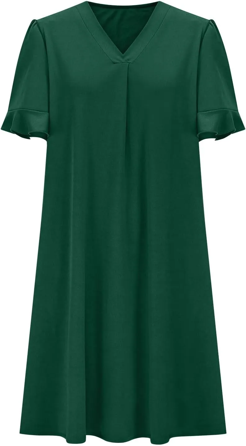 Dresses for Women Elegant Dressy Casual Summer Ruffle Short Sleeve Mini Dress V Neck Sexy A-Line Beach Travel Outfits