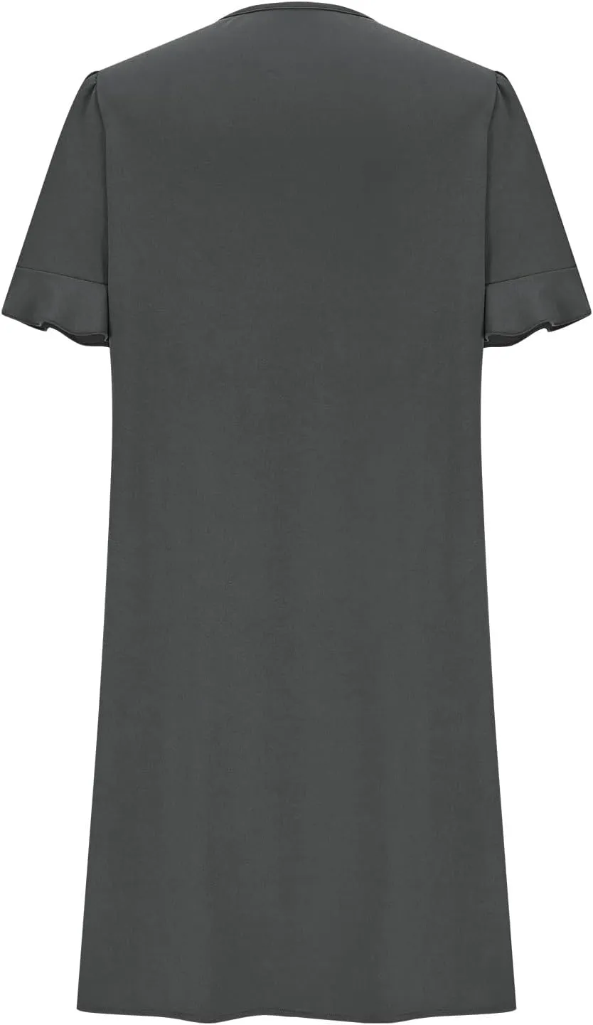 Dresses for Women Elegant Dressy Casual Summer Ruffle Short Sleeve Mini Dress V Neck Sexy A-Line Beach Travel Outfits
