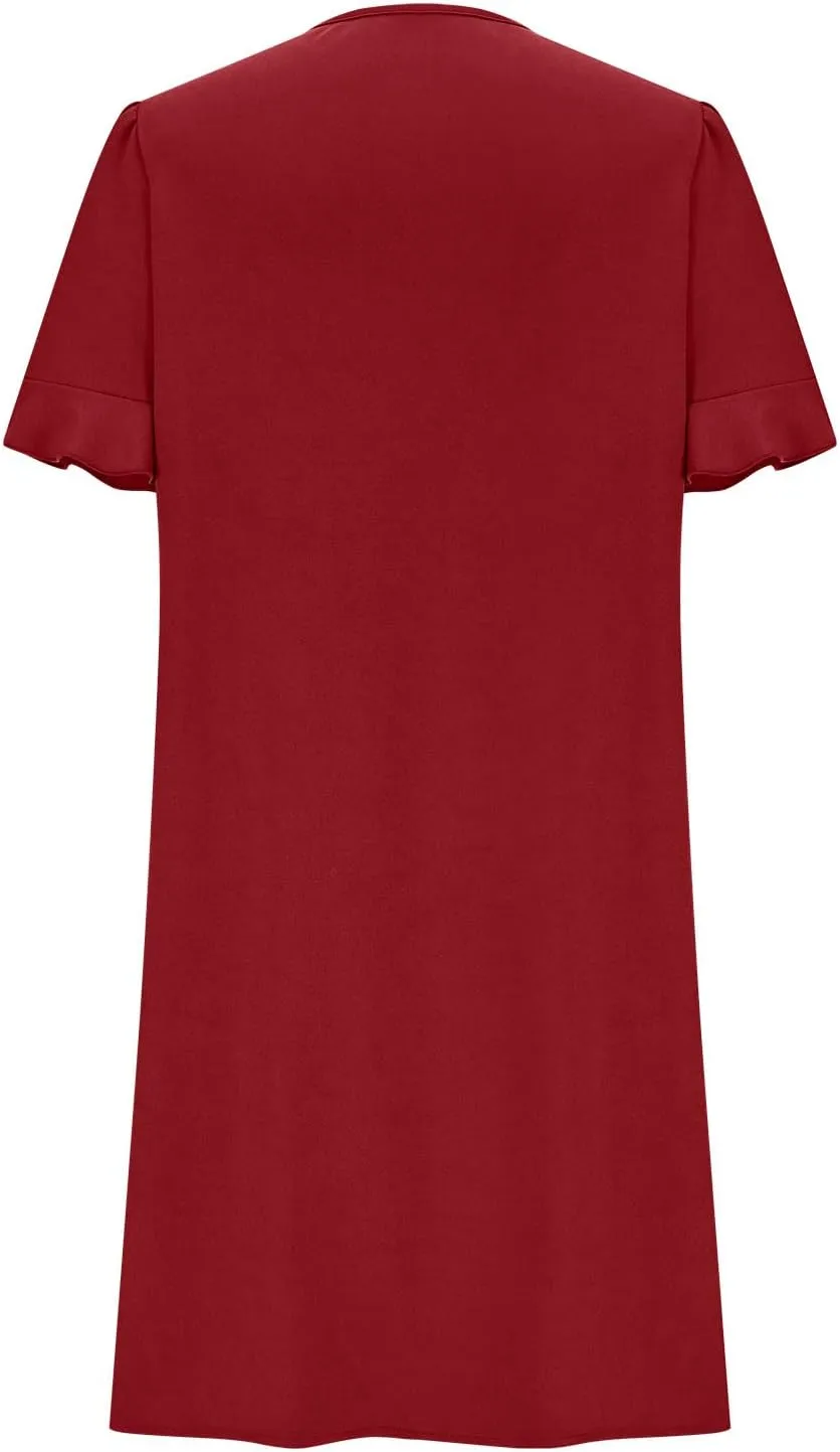 Dresses for Women Elegant Dressy Casual Summer Ruffle Short Sleeve Mini Dress V Neck Sexy A-Line Beach Travel Outfits