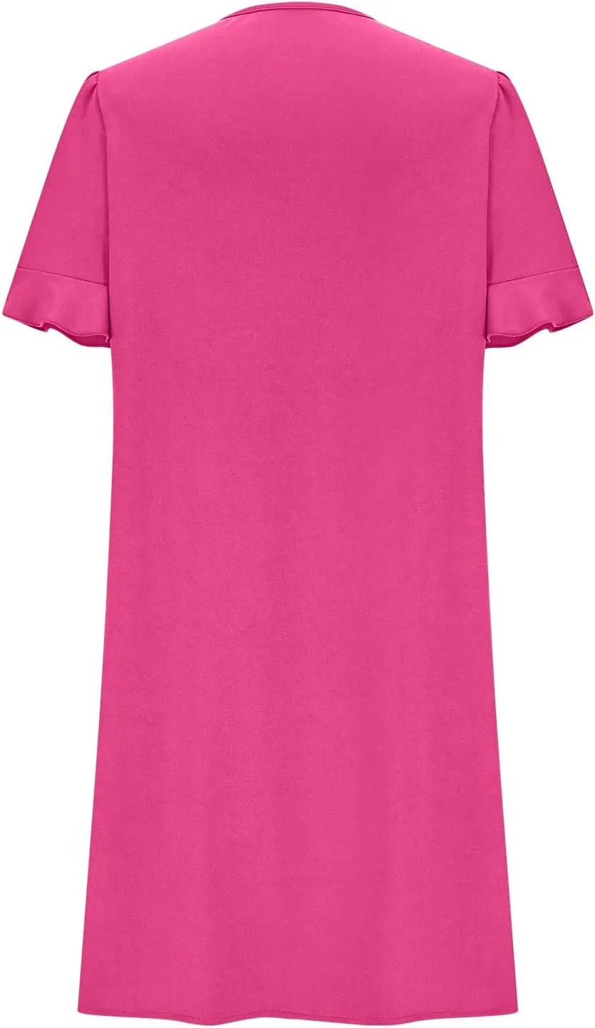 Dresses for Women Elegant Dressy Casual Summer Ruffle Short Sleeve Mini Dress V Neck Sexy A-Line Beach Travel Outfits