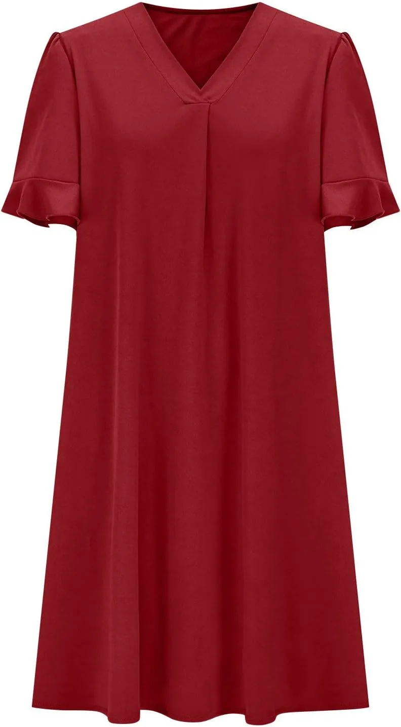Dresses for Women Elegant Dressy Casual Summer Ruffle Short Sleeve Mini Dress V Neck Sexy A-Line Beach Travel Outfits
