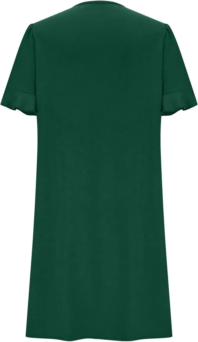 Dresses for Women Elegant Dressy Casual Summer Ruffle Short Sleeve Mini Dress V Neck Sexy A-Line Beach Travel Outfits