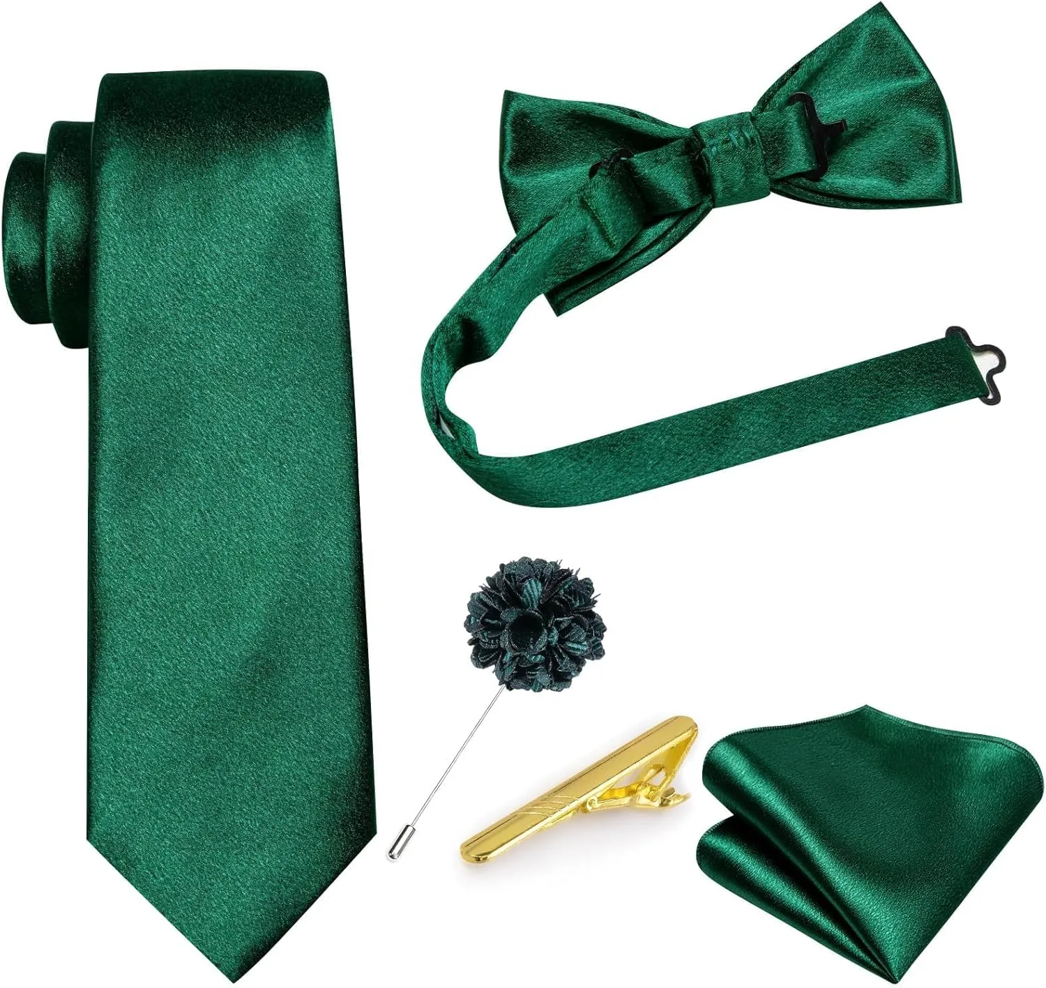 Dubulle Mens Satin Vest and Tie Solid Suit Waistcoat and Pre-tied Bowtie Set for Men Lapel Pin Wedding Party