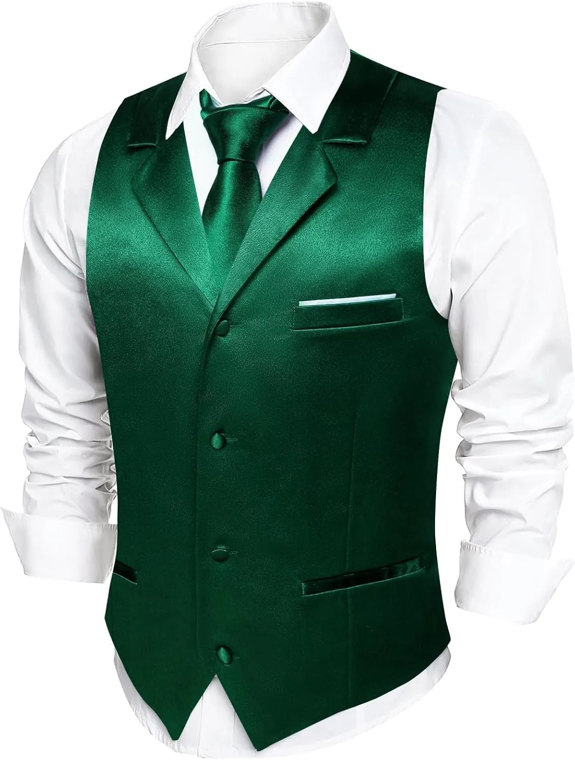 Dubulle Mens Satin Vest and Tie Solid Suit Waistcoat and Pre-tied Bowtie Set for Men Lapel Pin Wedding Party