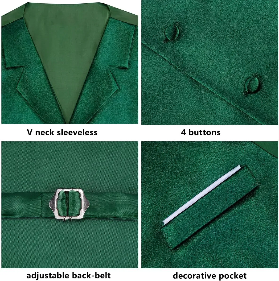 Dubulle Mens Satin Vest and Tie Solid Suit Waistcoat and Pre-tied Bowtie Set for Men Lapel Pin Wedding Party