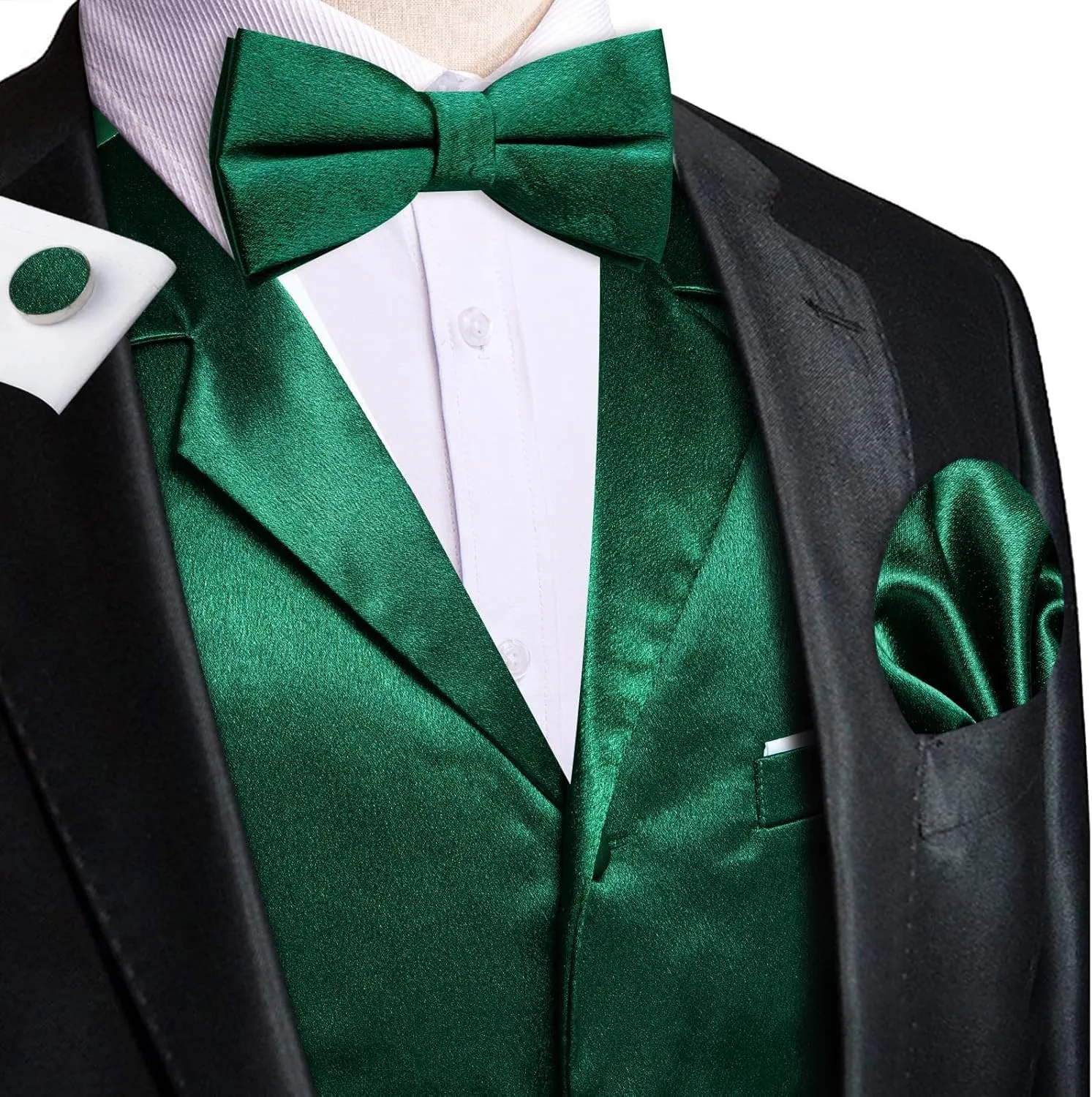 Dubulle Mens Satin Vest and Tie Solid Suit Waistcoat and Pre-tied Bowtie Set for Men Lapel Pin Wedding Party
