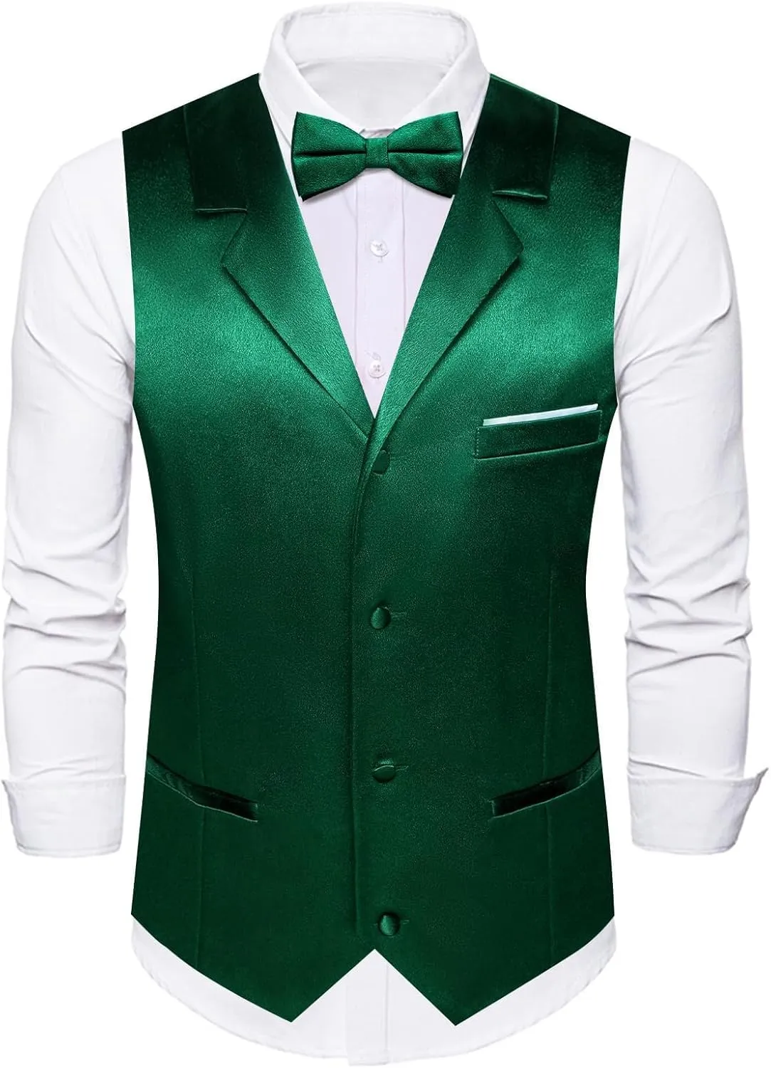 Dubulle Mens Satin Vest and Tie Solid Suit Waistcoat and Pre-tied Bowtie Set for Men Lapel Pin Wedding Party