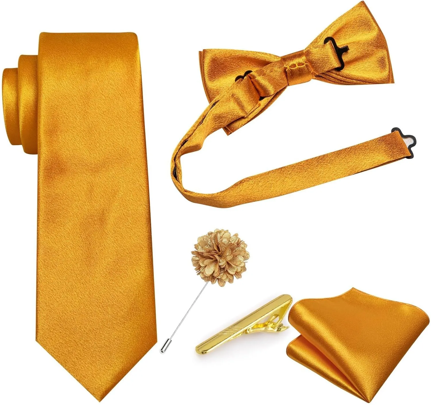 Dubulle Mens Satin Vest and Tie Solid Suit Waistcoat and Pre-tied Bowtie Set for Men Lapel Pin Wedding Party