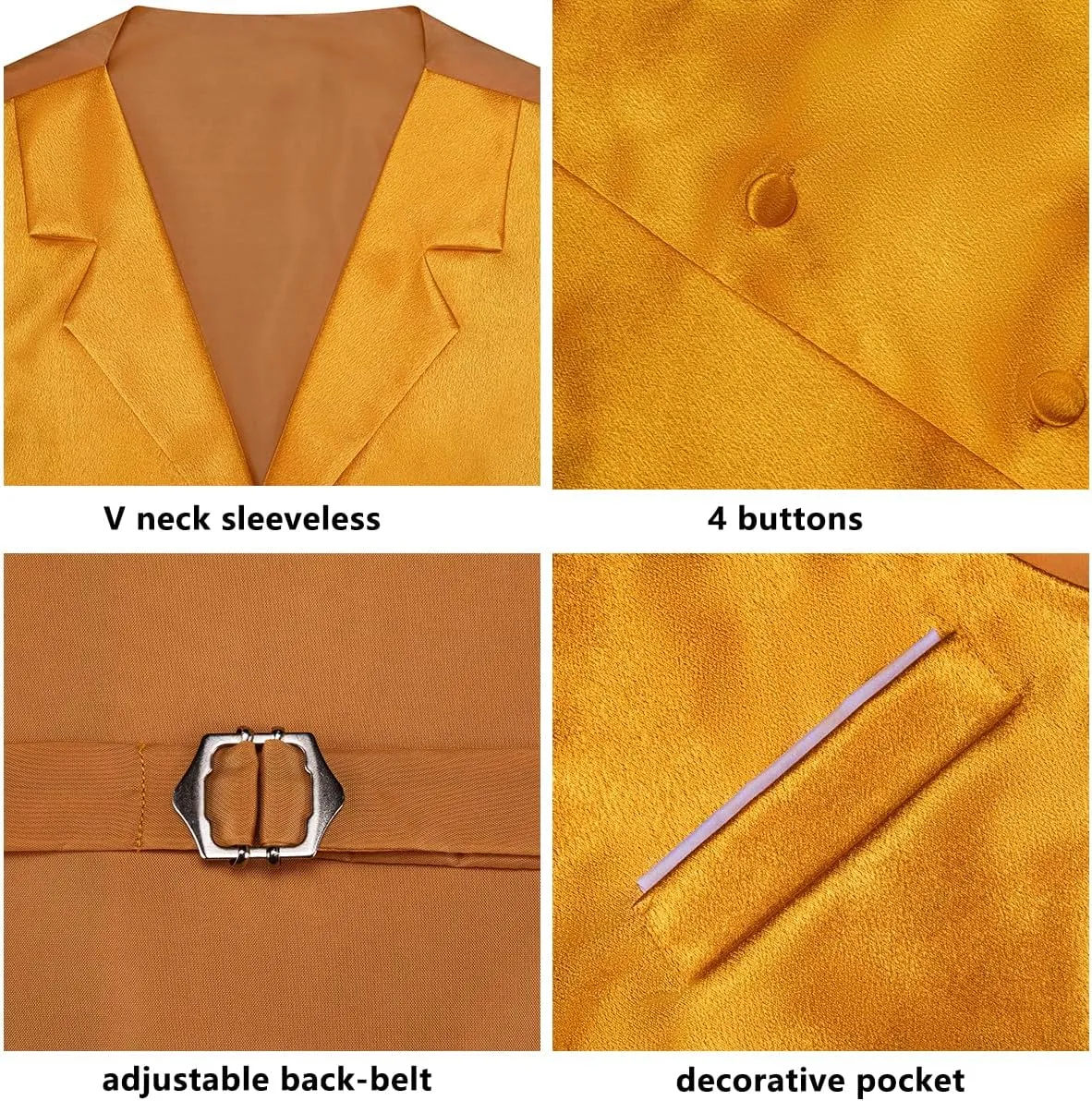 Dubulle Mens Satin Vest and Tie Solid Suit Waistcoat and Pre-tied Bowtie Set for Men Lapel Pin Wedding Party