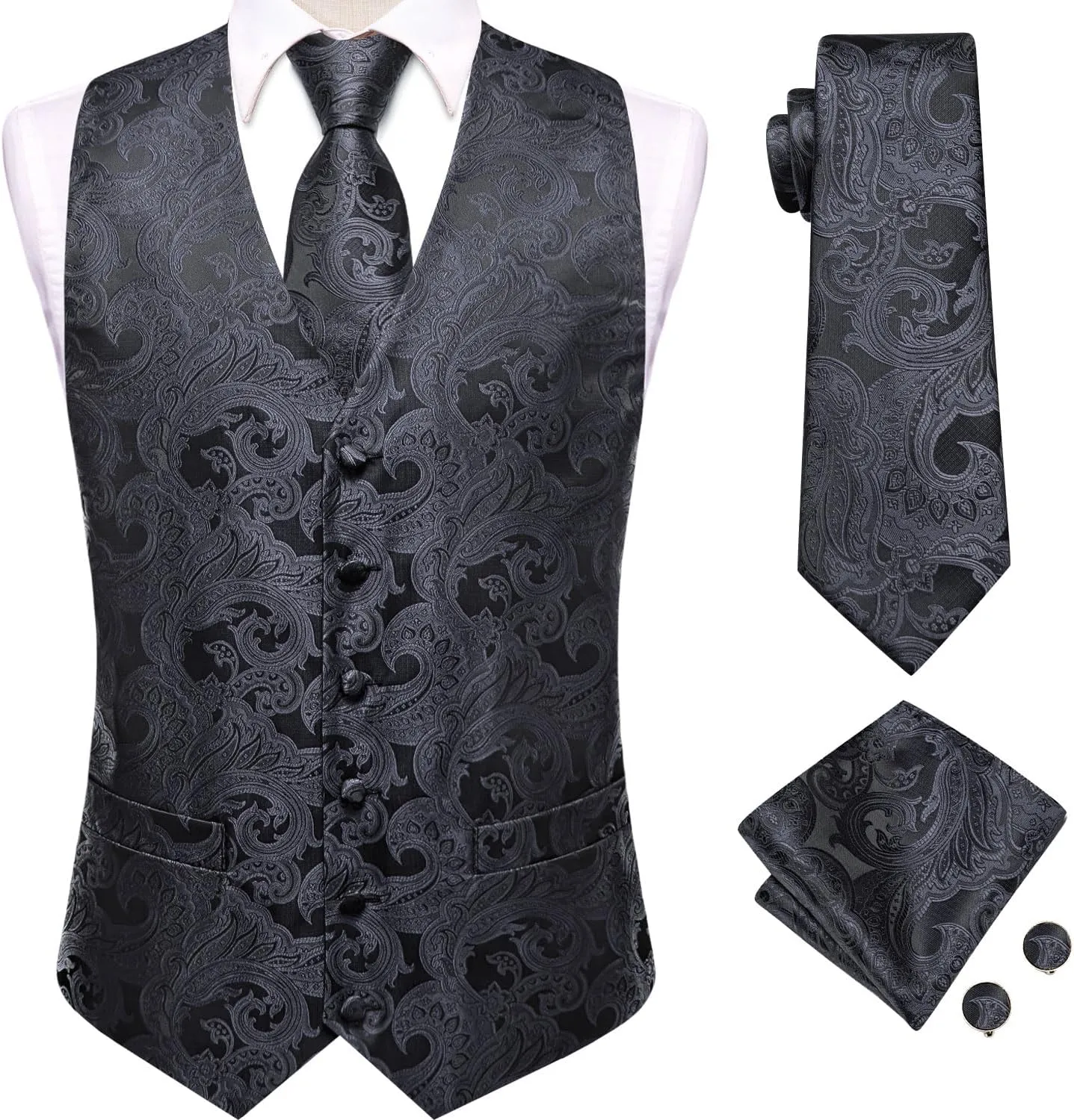Dubulle Mens Vest and Tie Set Paisley Floral Waistcoat Neckties for Men Lapel Pin Clip Set Wedding Business